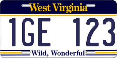 WV license plate 1GE123
