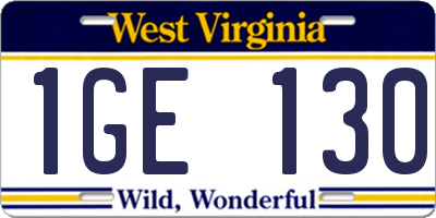 WV license plate 1GE130