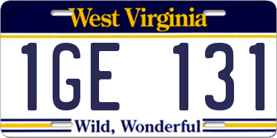 WV license plate 1GE131