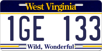 WV license plate 1GE133