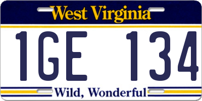 WV license plate 1GE134
