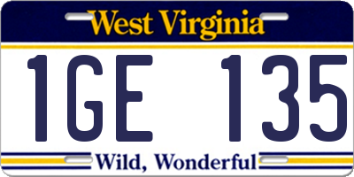 WV license plate 1GE135