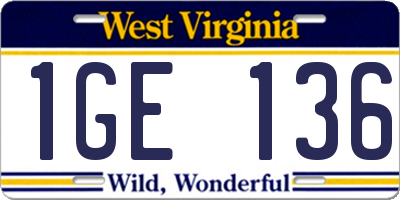 WV license plate 1GE136