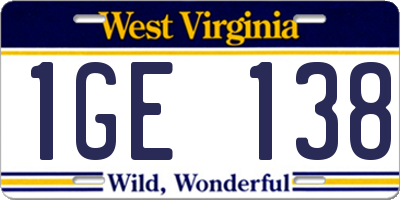 WV license plate 1GE138
