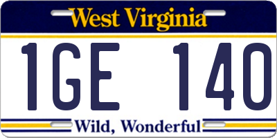 WV license plate 1GE140