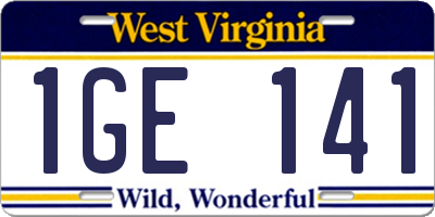 WV license plate 1GE141