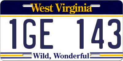 WV license plate 1GE143