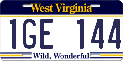 WV license plate 1GE144