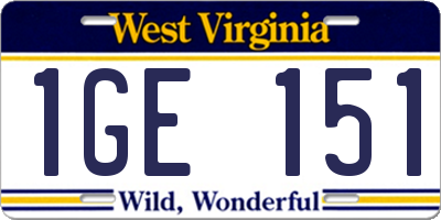 WV license plate 1GE151