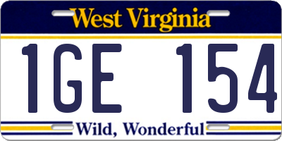 WV license plate 1GE154