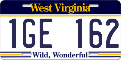 WV license plate 1GE162