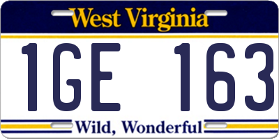 WV license plate 1GE163