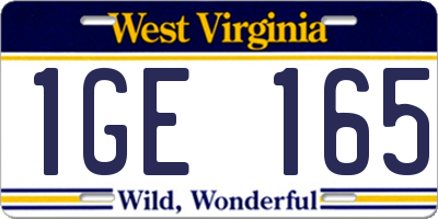 WV license plate 1GE165