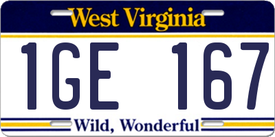 WV license plate 1GE167