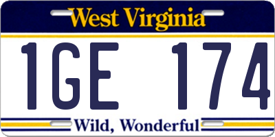 WV license plate 1GE174