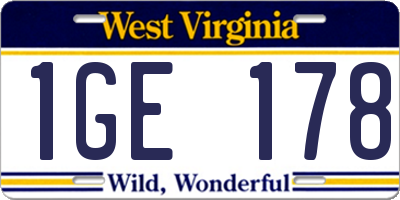 WV license plate 1GE178