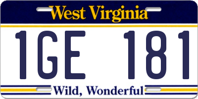 WV license plate 1GE181