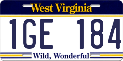 WV license plate 1GE184
