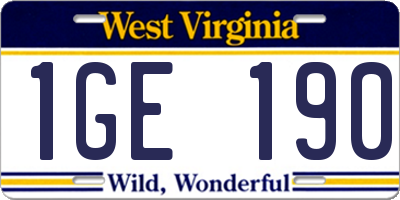 WV license plate 1GE190