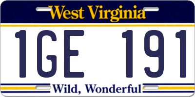 WV license plate 1GE191