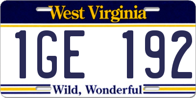 WV license plate 1GE192