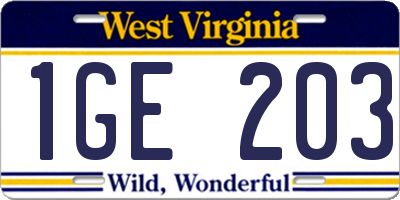 WV license plate 1GE203