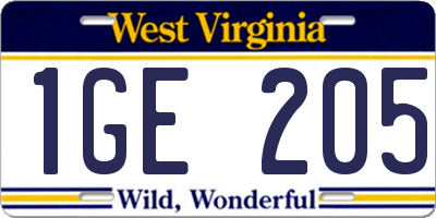 WV license plate 1GE205