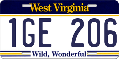 WV license plate 1GE206
