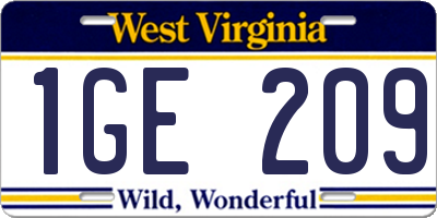 WV license plate 1GE209
