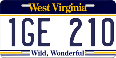 WV license plate 1GE210