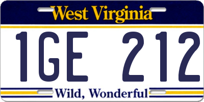 WV license plate 1GE212