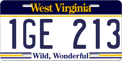 WV license plate 1GE213
