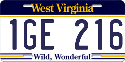 WV license plate 1GE216
