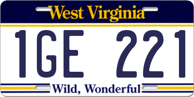WV license plate 1GE221
