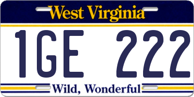 WV license plate 1GE222