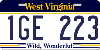 WV license plate 1GE223