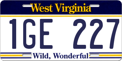 WV license plate 1GE227