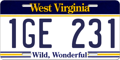 WV license plate 1GE231