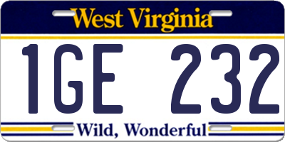 WV license plate 1GE232