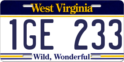 WV license plate 1GE233