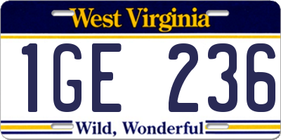 WV license plate 1GE236