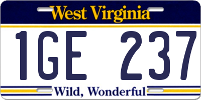 WV license plate 1GE237