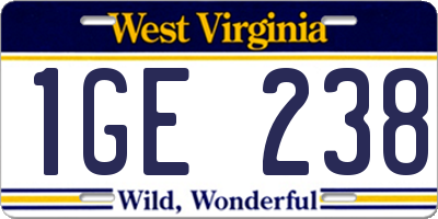 WV license plate 1GE238