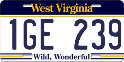 WV license plate 1GE239