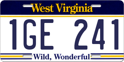 WV license plate 1GE241