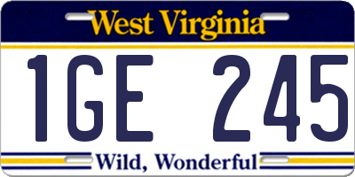 WV license plate 1GE245