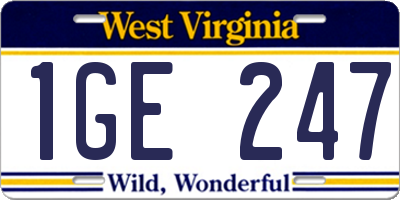 WV license plate 1GE247