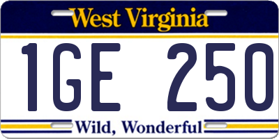 WV license plate 1GE250