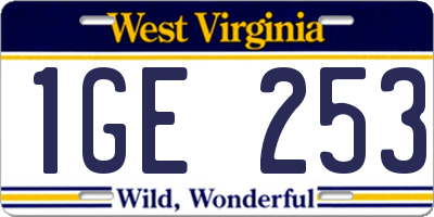 WV license plate 1GE253