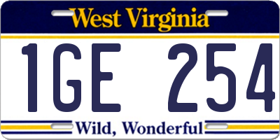 WV license plate 1GE254